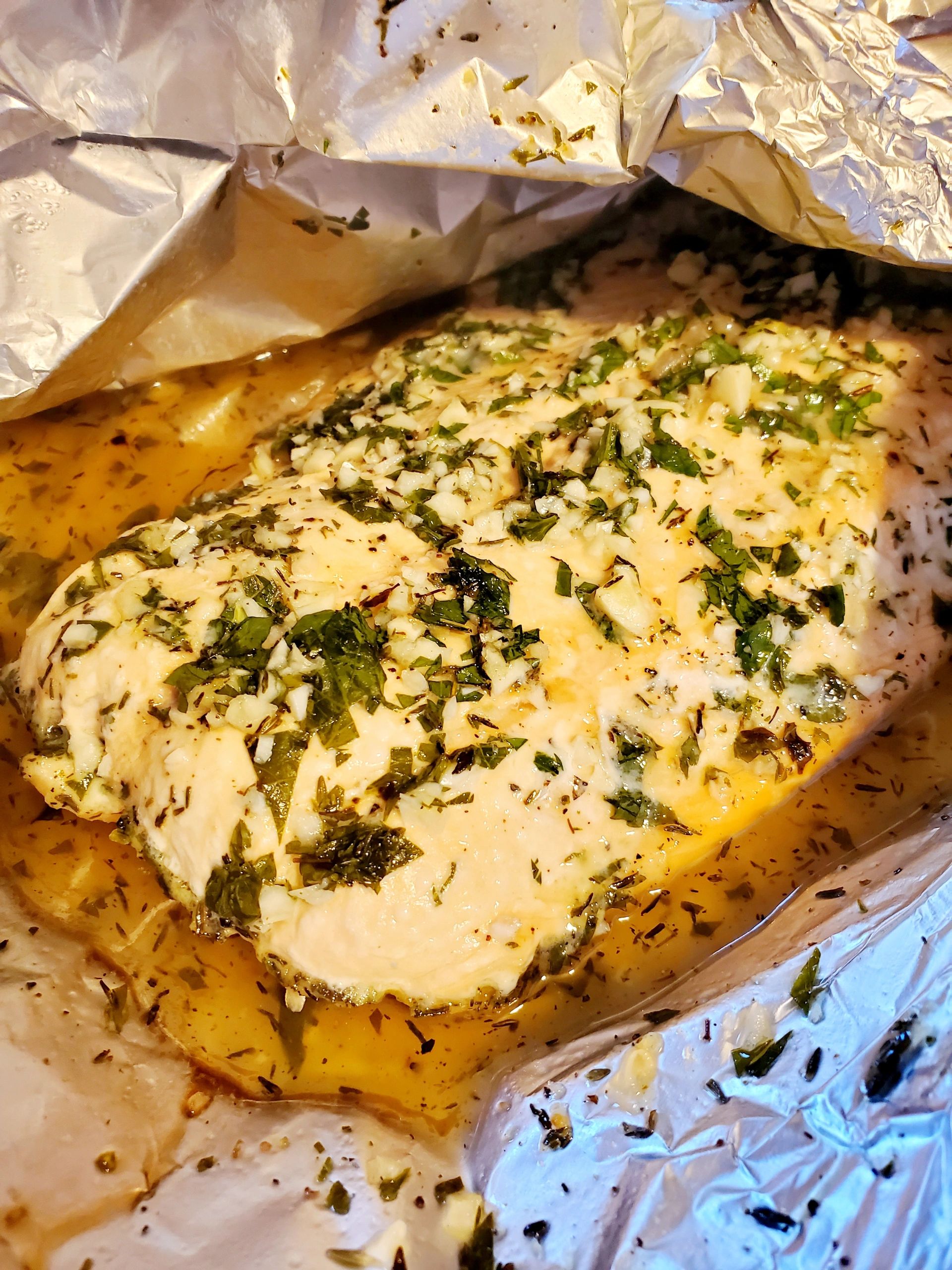 Tin Foil Honey, Garlic, Thyme Salmon